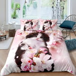 Cat Duvet Cover Cute Kitten Floral Comforter Cover For Kids Girls Children Blossom Flowers Pattern Bedding Set Pet Animal Theme Bedspread Cover Ultra Soft Room Decor Single Size Bedclothes Zipper