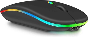 2.4Ghz & Bluetooth Mouse, Rechargeable Wireless Mouse For Samsung Galaxy Tab S6 Lite Bluetooth Wireless Mouse For Laptop/Pc/Mac/Computer/Tablet/Android Rgb Led Onyx Black