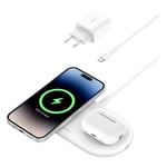 Belkin Chargeur Magsafe Qi2 15 W pour Iphone Stand et Airpods 2 en 1 - Blanc