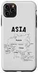 Coque pour iPhone 11 Pro Max Carte noire dessinée à la main de l'Asie, noms et frontière des pays