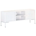 vidaXL TV Cabinet - Solid Mango Wood and Steel Frame, White Finish – Versatile Media Unit with 2 Shelves and 2 Doors, Industrial-Style for Living Room/Bedroom