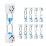 Relaxdays, Set of 10, Toothbrushing Timer, 3 Minutes, Noiseless, Glass & Sand, White/Blue, 10 x 2.5 x 2.5 cm