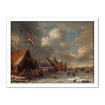 Artery8 Thomas Heeremans Enjoying The Ice Skating Painting Artwork Framed Wall Art Print 18X24 Inch