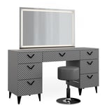 Coiffeuse Anett, Gris, 150 cm avec miroir led et tabouret Vicco