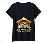 Womens Nativity Jesus Mary Joseph & The Wee Donkey Funny Christmas V-Neck T-Shirt