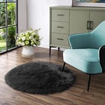 Latepis Tapis Rond Noir 120 cm Moelleux pour Chambre à Coucher Salle à Manger Salon Tapis en Fausse Fourrure Lavable à Poils Longs Shaggy