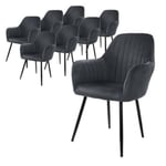 Lot de 8 chaises de salle à manger rembourrée asisse en velours gris en métal