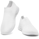 BUBUDENG Women Trainers Slip on Trainers Casual Walking Sneakers Lightweight Tennis Running Shoes Gym Trainers White Ladies Size 8 UK(Label Size:42)