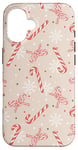 Coque pour iPhone 16 Coquette de Noël en forme de canne à sucre d'orge beige neutre