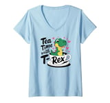 Womens Tea Rex T-Rex Funny Tee For Tea Lovers Drinkers And Dinosaur V-Neck T-Shirt