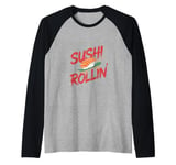 Funny Sushi Rollin - Sushi Chef Skateboarding Raglan Baseball Tee