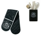 Premier Housewares Vintage Home Double Oven Glove - Black with Vintage Home Utensil Holder with Tools - Black