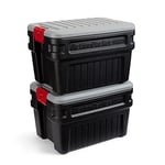 Rubbermaid ActionPacker️ 24 Gal Lockable Storage Bins Pack of 2, Industrial, Rugged Storage Containers with Lids,Black, Mica, Red