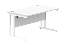 Office Hippo Essentials Rectangular Desks, Home Writing Computer Desk Office Desk For Work Place Or Home, Home Office Desk With Cable Port Management, White Frame, Arctic White, 140cm x 80cm