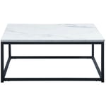 Meubles Cosy - Moderne Table Basse Bout Canapé 80x80cm - Plateau Panneau Bois Marbre - Métal Peint Noir - marbre