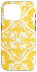 Coque pour iPhone 16 Pro Carrelage floral jaune avec détails ornementaux