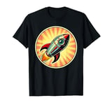 Retro Rocket Ship in a Vintage Comic Book Style T-Shirt