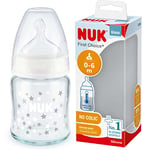 NUK First Choice+ biberon en verre | 0-6 mois | Contrôle de température | Tétine en silicone | Valve anti-coliques | Sans BPA | 120 ml