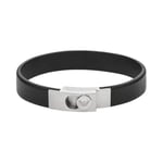 Emporio Armani Men's Stainless Steel and Black Leather Strap Bracelet, EGS3087040