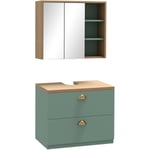 Kleankin - Ensemble 2 meubles salle de bain - meuble sous-vasque suspendu, armoire murale miroir - aspect bois clair vert