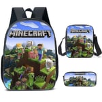 3 st Minecraft skolväska Ryggsäck för pojkar Barn, ryggsäckar med väska och penna ca. piece set