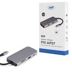 PNI Adaptateur multiport MP07 USB-C vers HDMI, 2 x USB 3.0, RJ45, SD/TF, USB-C Pd, 7 Sorties