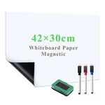 Lyzzxi Papier Tableau Blanc Magnétique, A3 30×42cm Adhesif Tableau Blanc Effacable Autocollant, Avec Marqueur et Effaceur Magnétique, Tableau Aimanté Mural Film pour surfaces lisses, Pour l'école