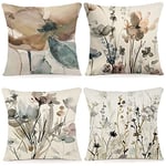 YCOLL Housse de Coussin 60x60 Lot de 4 Housse Coussin en Lin Coussins de Canapé Modernes Florale Peinture à l'aquarelle Coussin Canape Chambre Canapé Extérieur Housse Oreiller 60 x 60 A090