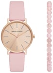 Armani Exchange Pink Leather Strap Watch and Bracelet Set female