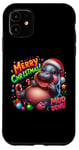 Coque pour iPhone 11 Adorable bébé hippopotame Moo Deng Merry Christmas Cheer