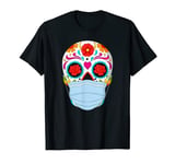 Sugar Skull With Face Mask Dia De Los Muertos Men Women Kids T-Shirt