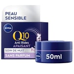 NIVEA Q10 Power Soin de Nuit Confort Anti-Rides +Peaux sensibles (1x50ml), crème anti-âge avec Q10 & 10X plus de créatine, soin visage femme à extrait de réglisse