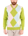 Conte of Cashmere V Rombi Pull, Vert (Verde 77), Large Homme