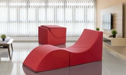 Talamo Italia Pouf Clever, transformable en chaise longue, similicuir, 50 x 70 x 50 cm, fabriqué en Italie, rouge, Simili cuir, Seul