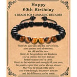 TEVOP 60th Birthday Gifts for Men, Tiger Eye Stone Bracelet Mens 60th Birthday Gifts for Him Dad Grandad Brother Friend, Perfect 60th Birthday Gift Ideas