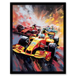 Grand Prix Championship Cars Racing on Track Art Print Framed Poster Wall Decor 12x16 inch