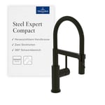 Villeroy & Boch Steel Expert Robinet de cuisine compact haute pression avec fonction de commutation et bec orientable Robinet d'évier économiseur d'eau Hauteur du bec 143 mm Noir mat