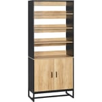 Homcom - Buffet haut multi-rangement 2 portes total 5 étagères piètement acier noir panneaux aspect bois clair