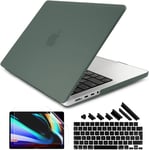 Coque Rigide Pour Macbook Pro 14 Pouces 2023 M3 M2 M1 Pro/Max A2918/A2779 Ordinateur Portable Accessoires Housse Avec Couverture Clavier Français Protection + Protecteur D'Écran,Vert Minuit