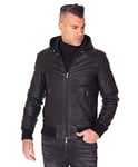 D'Arienzo Bomber Cuir Noir Homme avec Capuche Cuir Véritable Made in Italy Biancolino Noir/56/3XL