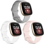 [3 Pack] Strap Compatible for Fitbit Versa 3 Strap/Fitbit Sense Strap, Soft Silicone Replacement Strap for Fitbit Versa 3 / Fitbit Sense Smart Watch (Grey/Pink/White, Large)