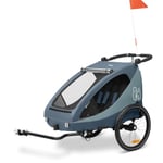 hauck Remorque Velo et Poussette Dryk Duo Plus avec Suspension, Chariot Enfant 2 Places (6-48 Mois), Inclus Barre d'Attelage, Roue, Fanion, Lumière, Pliable, Coffre XL - Bleu Foncé