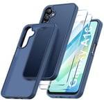 Qasyfanc Matt Cover Case Compatible with Samsung Galaxy A16 5G/4G with 2 Pack Tempered Glass Screen Protector, Non-Yellowing Shockproof Phone Bumper Cover Hard PC Anti-Scratch Case Dark Blue