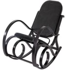 HHG - Rocking-chair fauteuil à bascule M41, imitation noyer, cuir Patchwork, noir