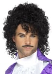 Prince Style 80s Curly Black Wig and Moustache Kit