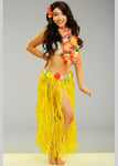 Womens Long Yellow Hula Grass Skirt with Flowers Hawaiian Fancy Dress Accessory