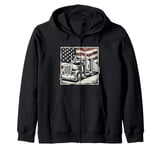 Semi-Trailer Trucker Big Rig American Flag Truck Driver Zip Hoodie