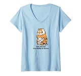 Womens Funny Fluffy Big Cat Says:I'm not Fat, Adorably Chunky Tiger V-Neck T-Shirt