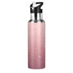 xigua Sports Water Bottle, Double-Wall Vacuum Insulated Stainless Steel Water Bottle with Wide Handle, for Fitness Outdoor Enthusiasts - 600ml - (Rose Gold Glitter Background)