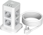 1700J Multiprise Parafoudre Avec 8 Prises, Tour Multiprise Avec 3 Usb C, Multiprise Usb C Avec Rallonge 2M, Multiprise Avec Interrupteur Pour Maison Et Bureau, 3600W Multiprise Bureau